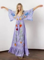 White Maxi Dress Cotton Floral Embroidery Sexy V-neck Beach Dress image 7