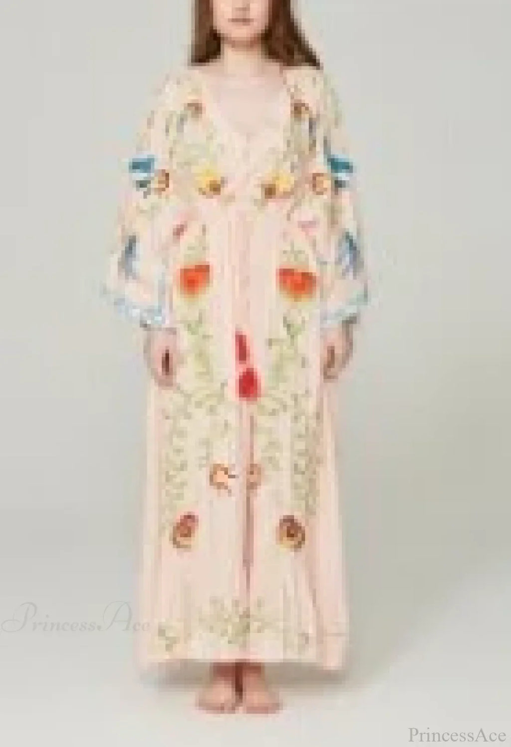 White Maxi Dress Cotton Floral Embroidery Sexy V-neck Beach Dress image 6
