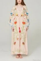 White Maxi Dress Cotton Floral Embroidery Sexy V-neck Beach Dress image 6