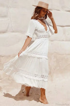 White Maxi Dress Hollow Waist Deep V-neck Dress image 2