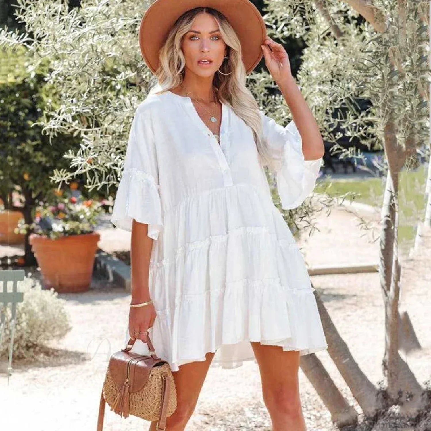 White Mini Dress Holiday Beach Wear image 5
