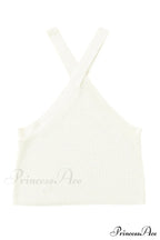 White Neck Knit Ribbed Halter Tank Cross Criss Top image 12