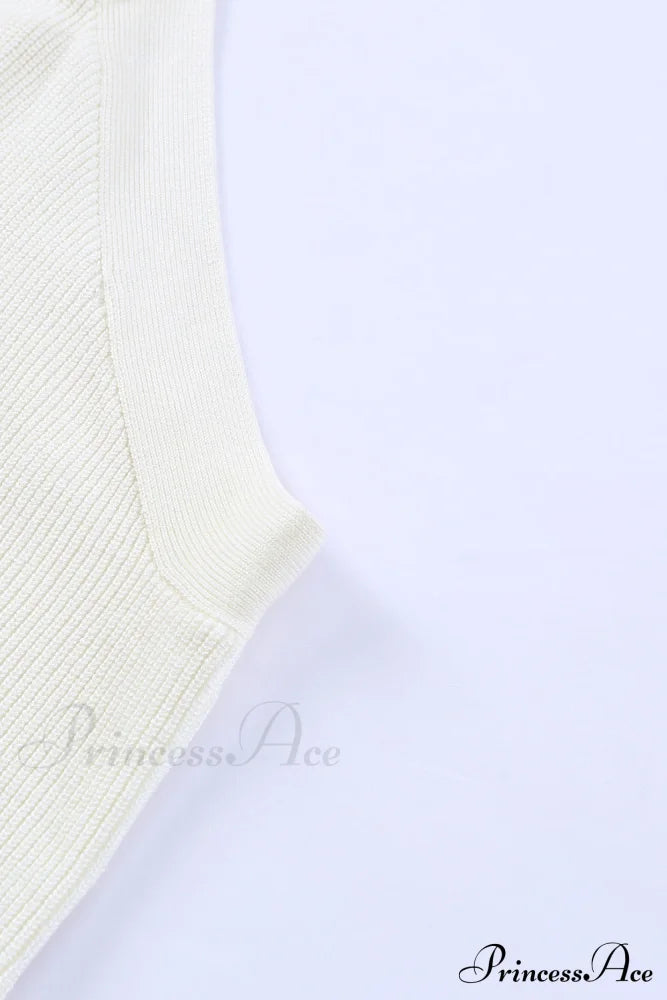 White Neck Knit Ribbed Halter Tank Cross Criss Top image 8