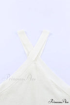 White Neck Knit Ribbed Halter Tank Cross Criss Top image 9
