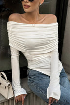 White Off Shoulder Modal Long Sleeve Tee image 1