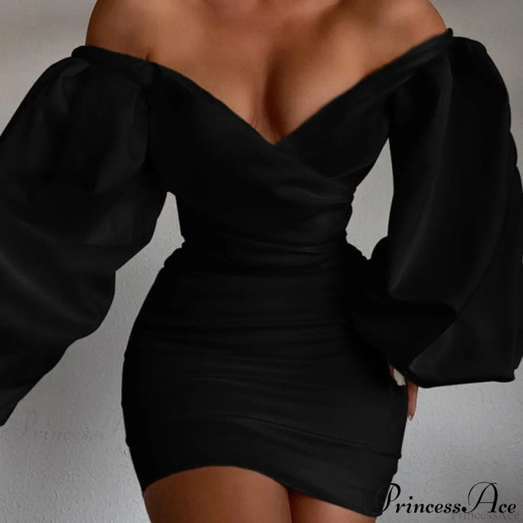 White Off Shoulder Puff Long Sleeve Satin Dress image 3