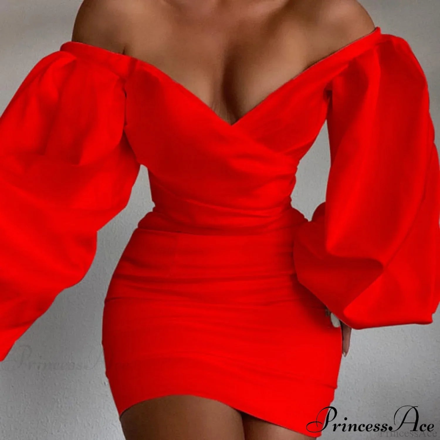 White Off Shoulder Puff Long Sleeve Satin Dress image 2