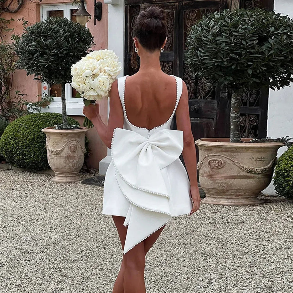 White Pearl Backless Party Dress image 4