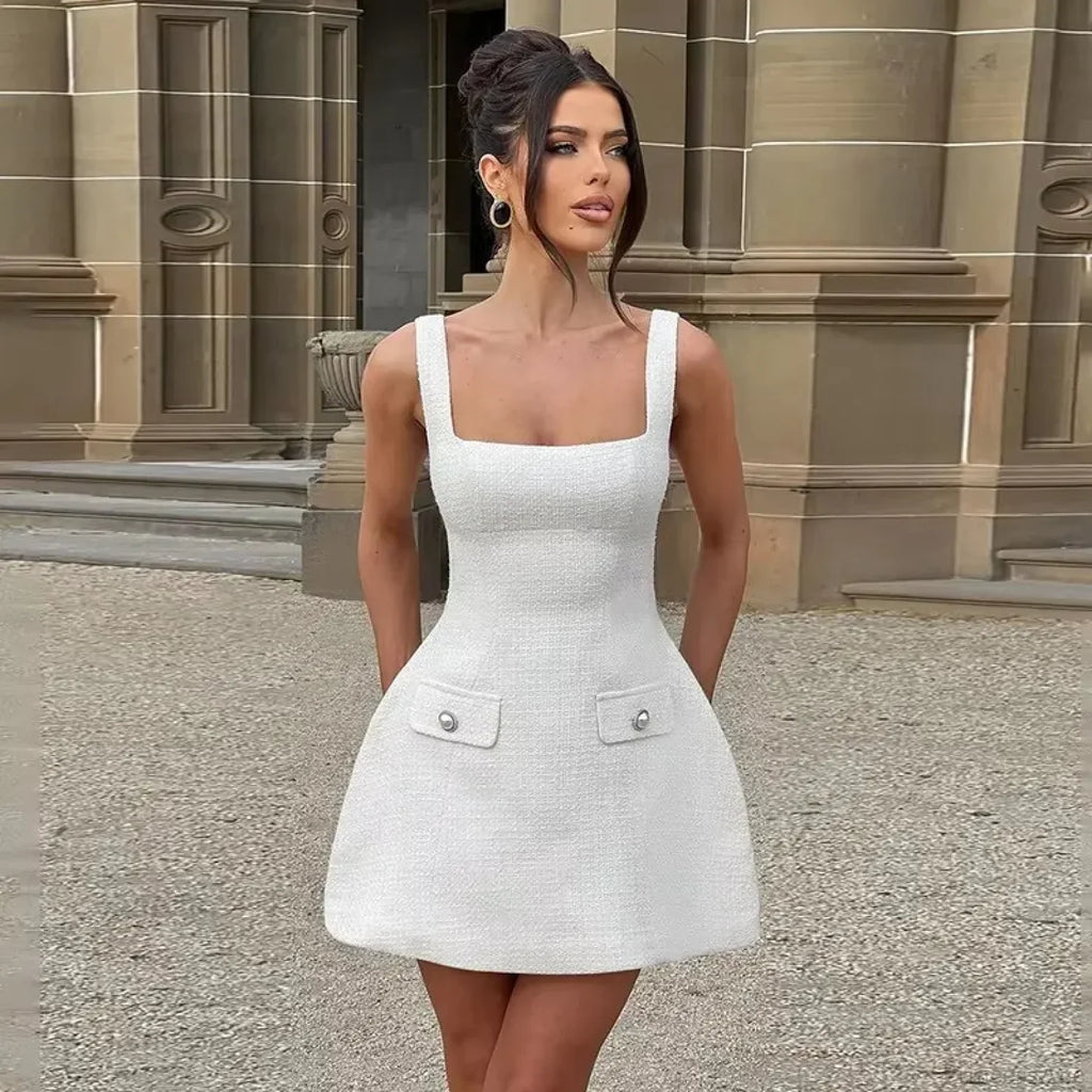 White Pearl Backless Party Dress image 7