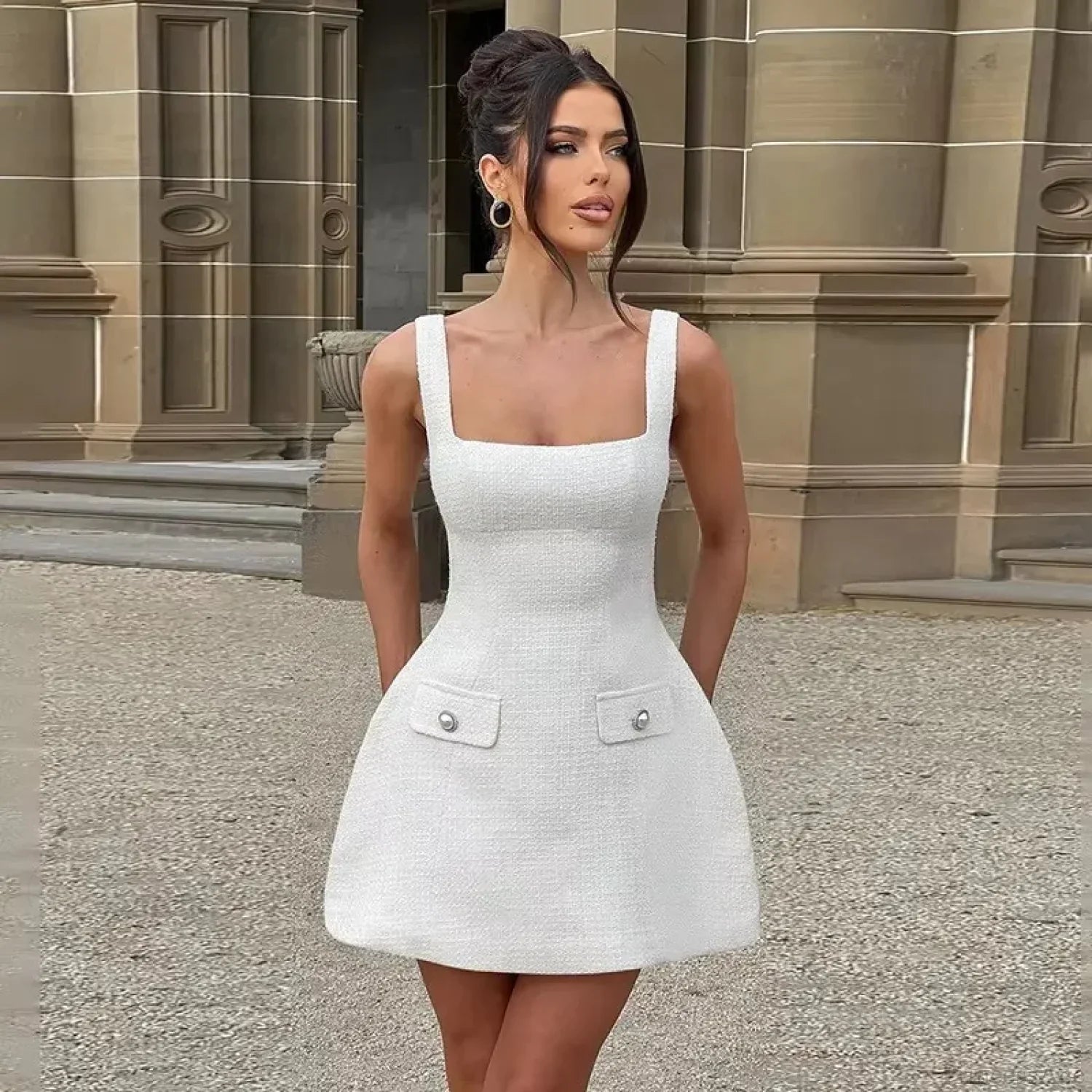 White Pearl Backless Party Dress image 7