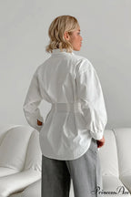 White Pleated Waist Slim Blouse image 4