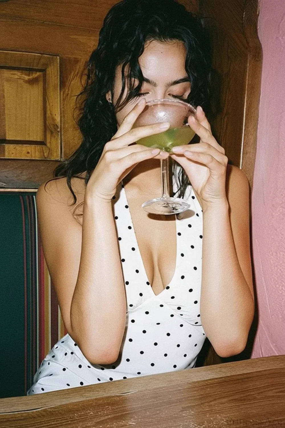 White Polka Dot Halter V-Neck Maxi Dress image 3