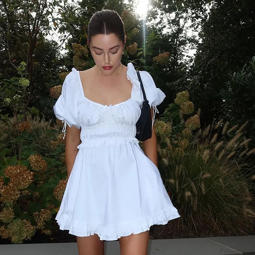 White Puff Sleeve Mini Dress image 1