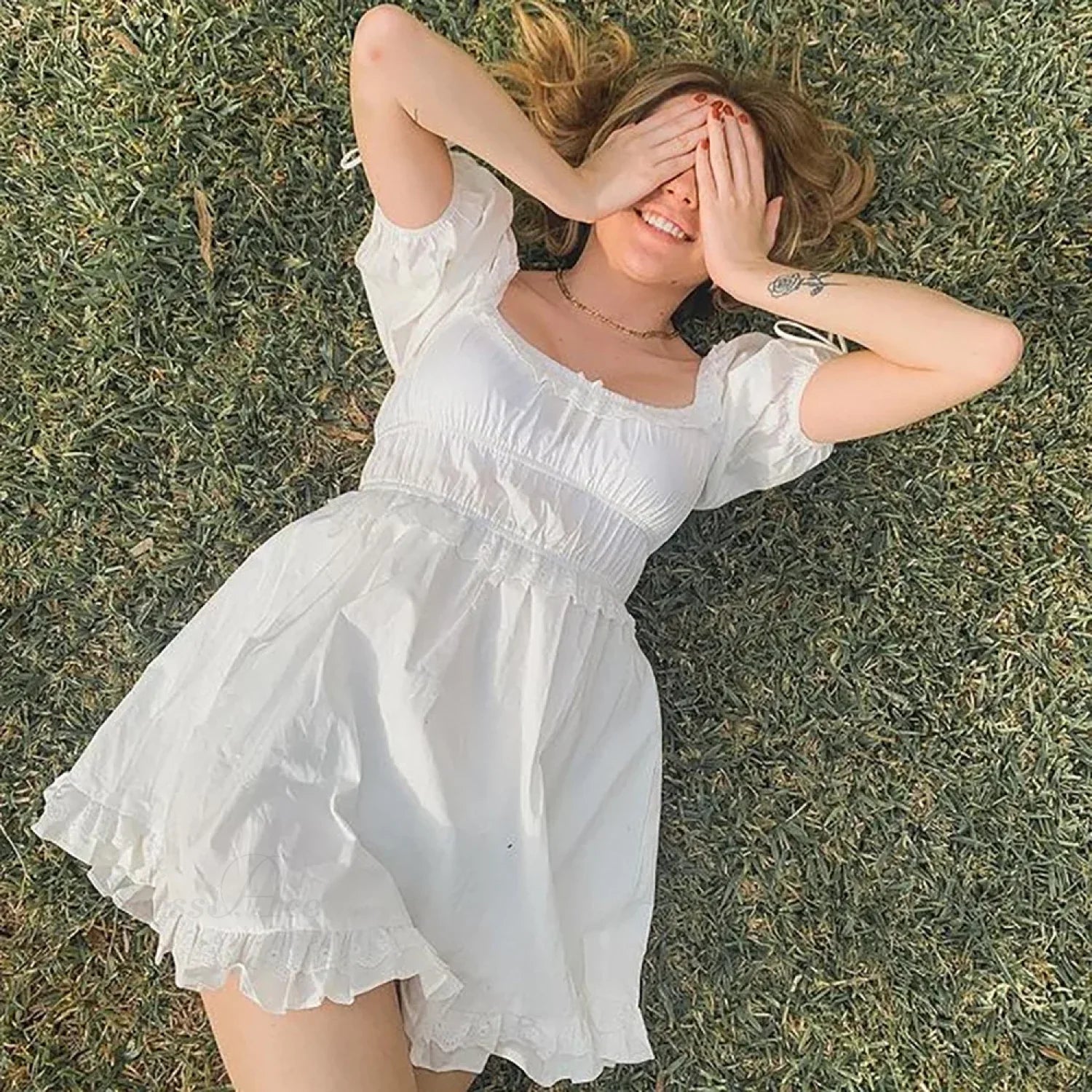 White Puff Sleeve Mini Dress image 4