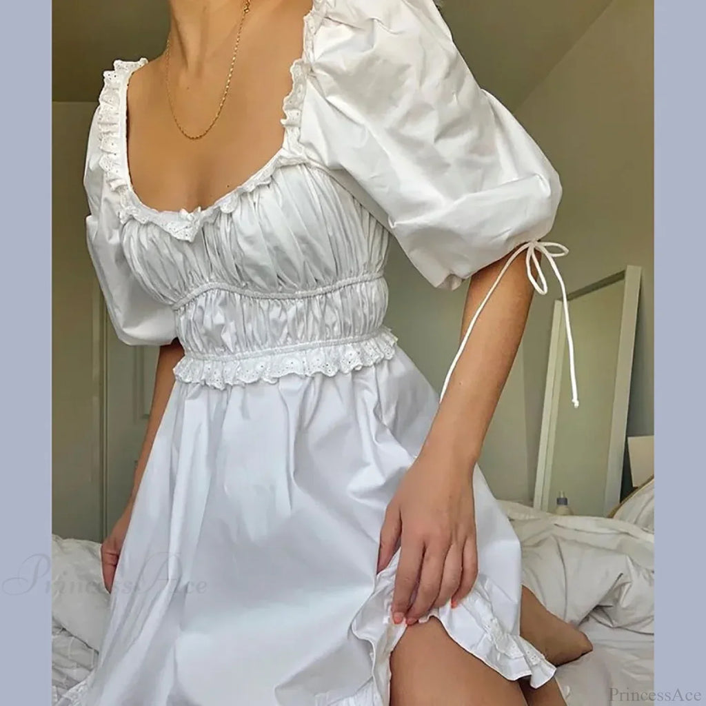 White Puff Sleeve Mini Dress image 3