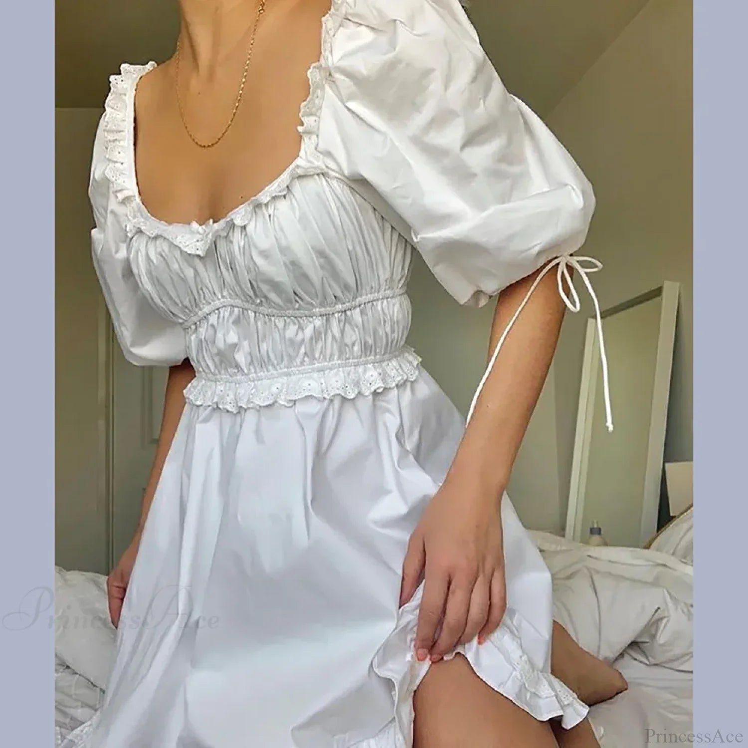 White Puff Sleeve Mini Dress image 3