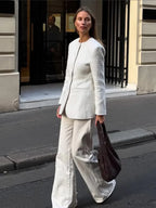 White Round Neck Single Breasted Coat image 4