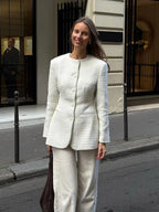 White Round Neck Single Breasted Coat image 5