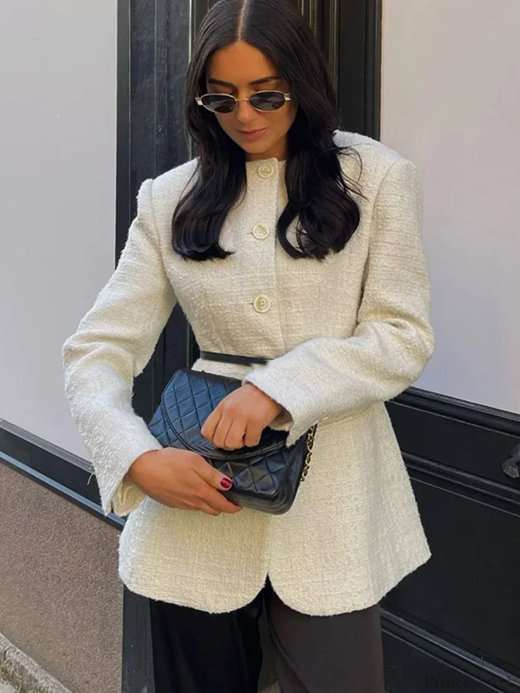 White Round Neck Single Breasted Coat image 1