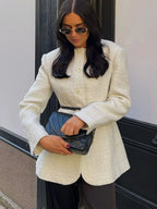 White Round Neck Single Breasted Coat image 1