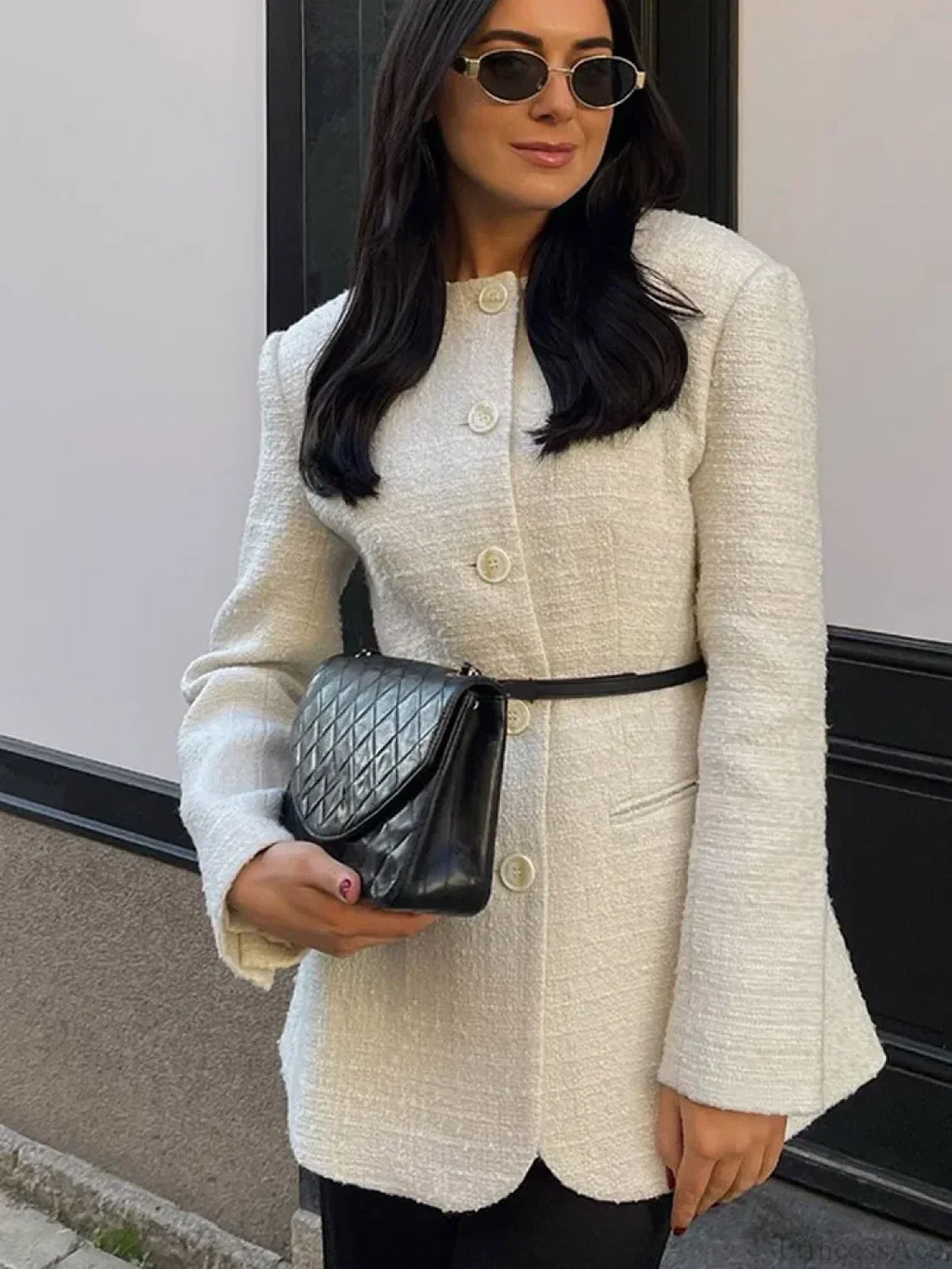 White Round Neck Single Breasted Coat image 2