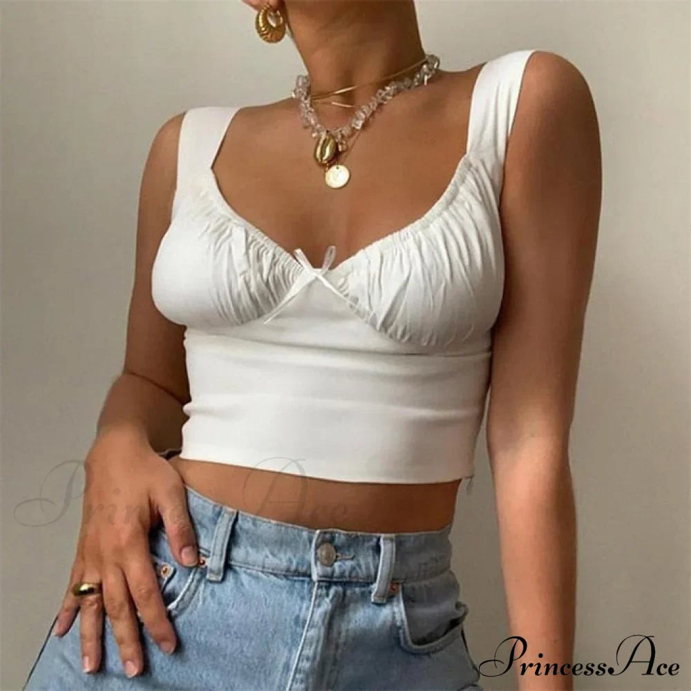 White Ruched Bow Slim Camis image 2