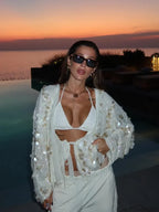 White Sequins Lace-up Shirt Coat image 1