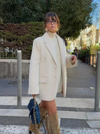 White Single Breasted Woolen Coat image 6