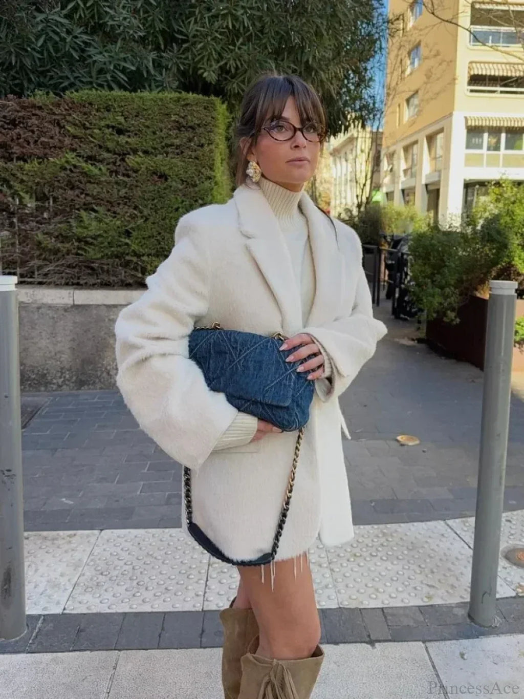 White Single Breasted Woolen Coat image 1