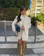 White Single Breasted Woolen Coat image 7