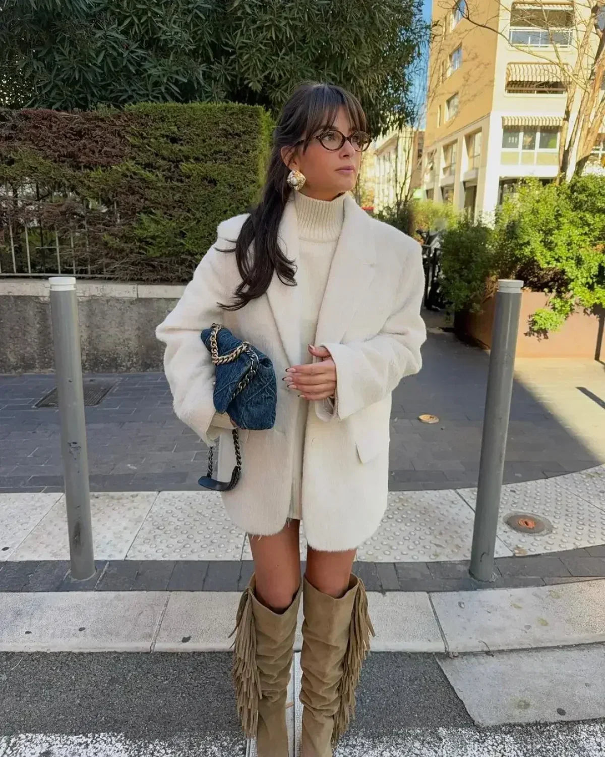 White Single Breasted Woolen Coat image 7