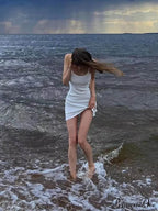 White Spaghetti Strap Sleeveless A-Line Mini Dress image 4