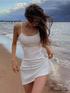 White Spaghetti Strap Sleeveless A-Line Mini Dress image 1