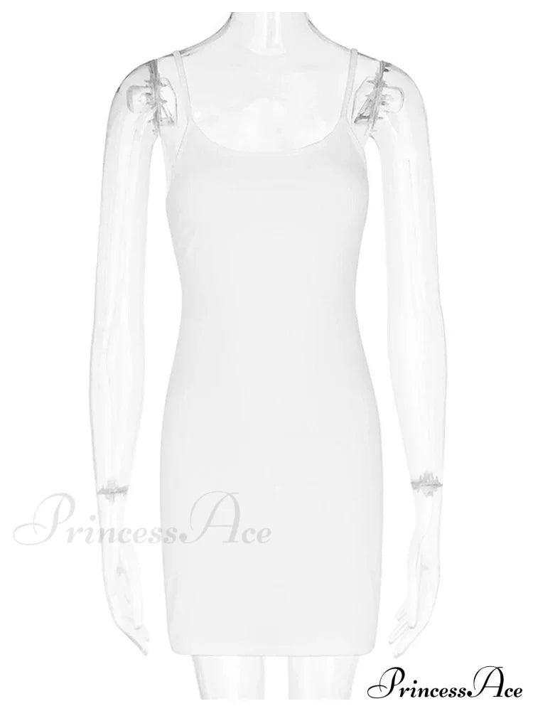 White Spaghetti Strap Sleeveless A-Line Mini Dress image 6