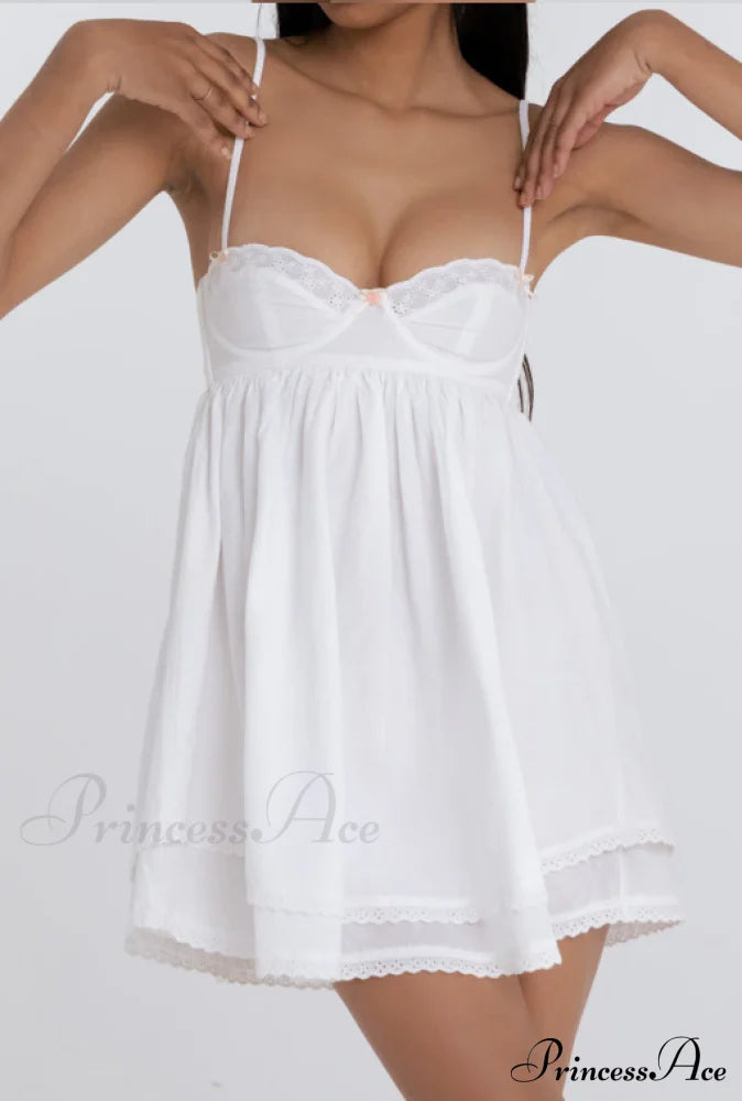 White Spliced Embroidery Lace Bra Corset Mini Dress image 1