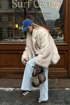 White Tip-Dyed Faux Fox Fur Mid-Length Coat image 6