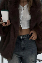 White Tip-Dyed Faux Fox Fur Mid-Length Coat image 11