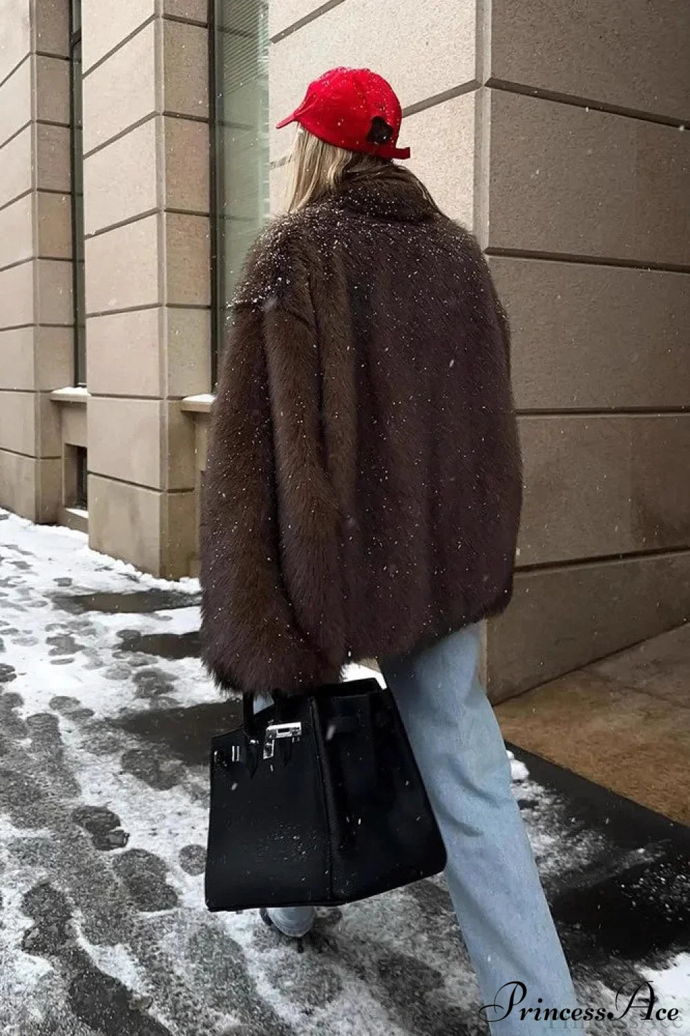 White Tip-Dyed Faux Fox Fur Mid-Length Coat image 8