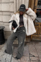 White Tip-Dyed Faux Fox Fur Mid-Length Coat image 2