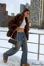 White Tip-Dyed Faux Fox Fur Mid-Length Coat image 10