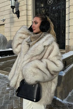 White Tip-Dyed Faux Fox Fur Mid-Length Coat image 5