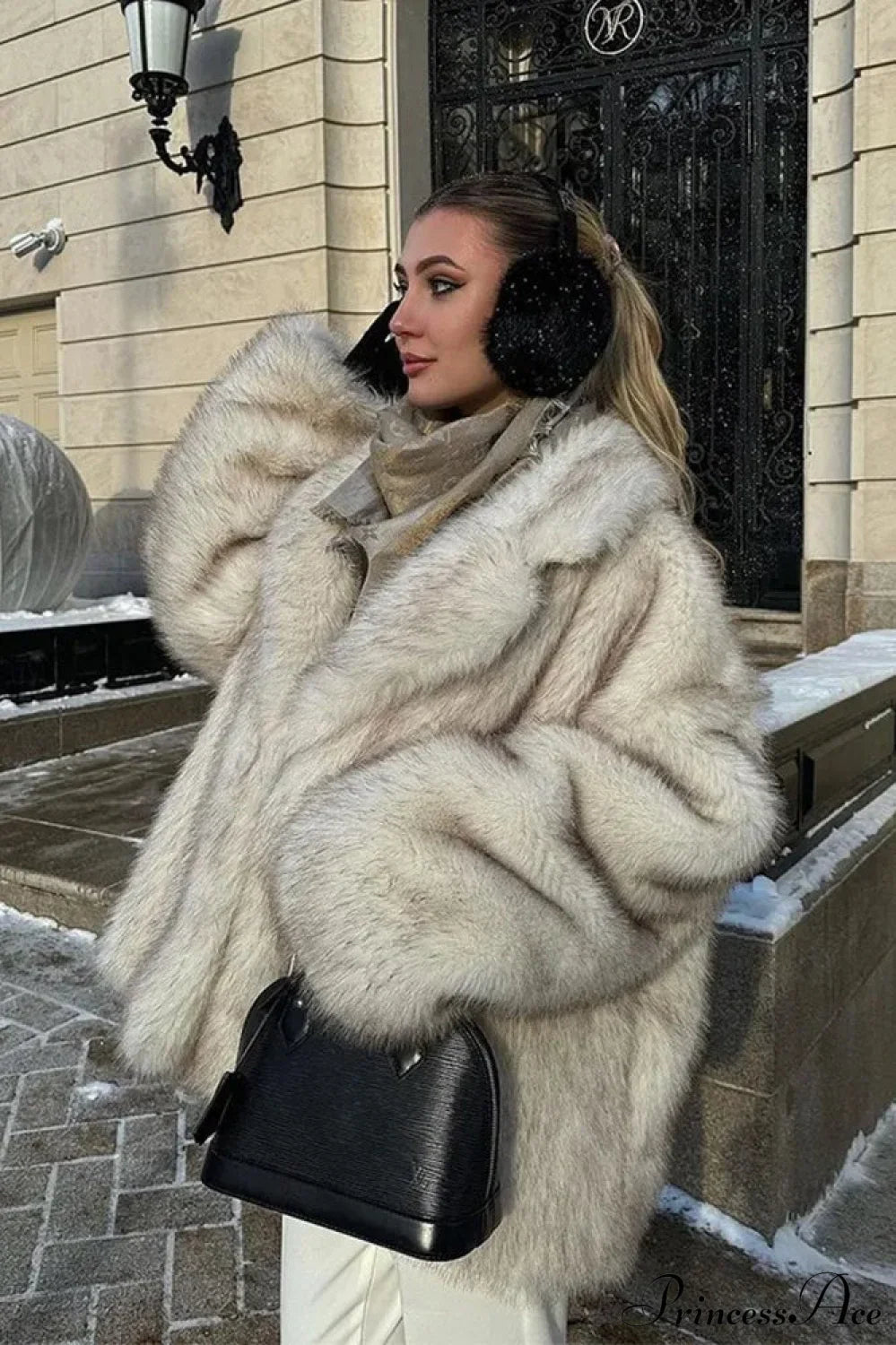 White Tip-Dyed Faux Fox Fur Mid-Length Coat image 5