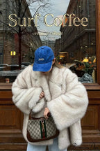 White Tip-Dyed Faux Fox Fur Mid-Length Coat image 4