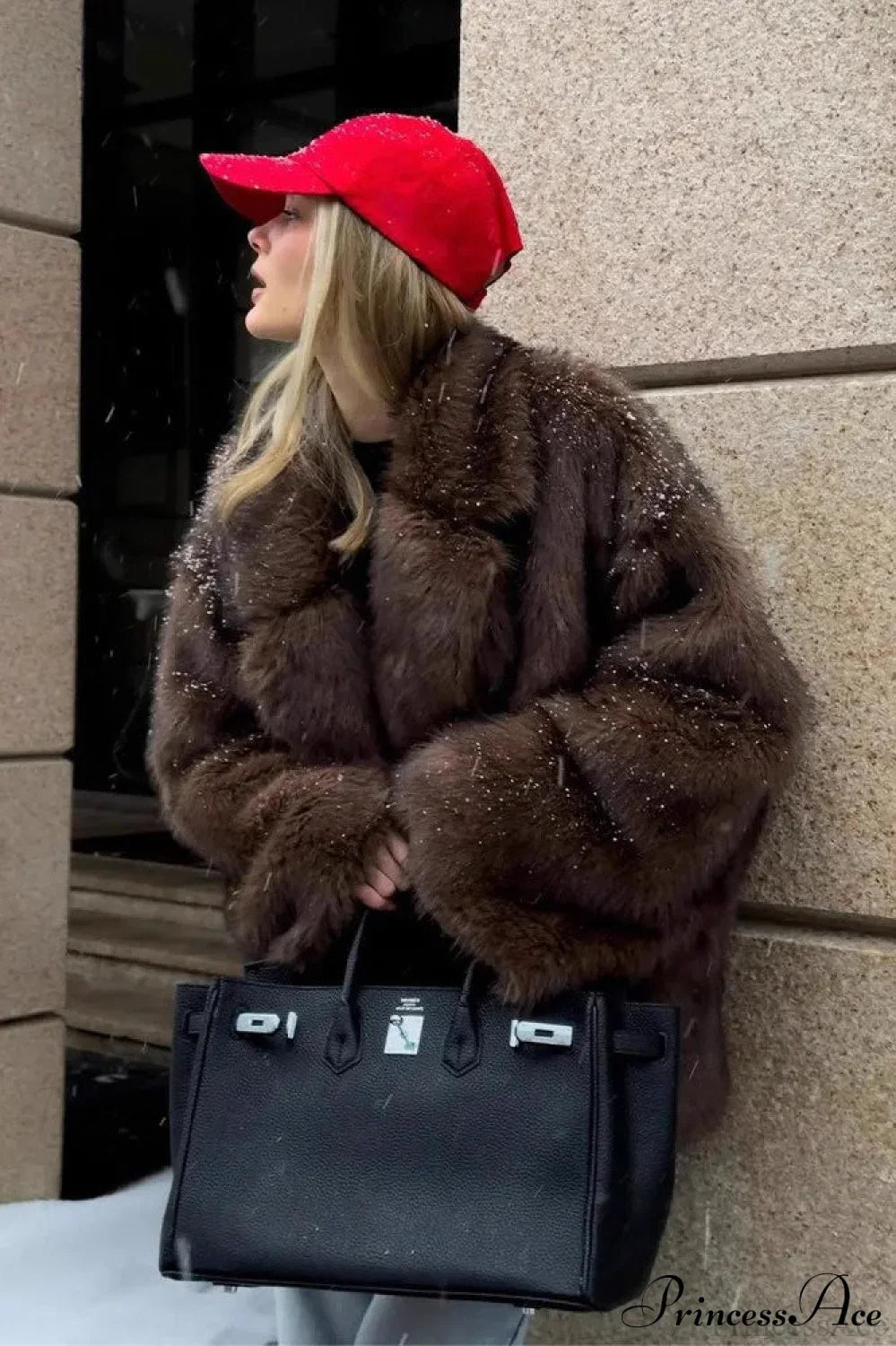White Tip-Dyed Faux Fox Fur Mid-Length Coat image 7