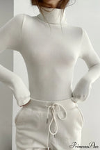 White Turtleneck Slim Knit Long Sleeve Tee image 2