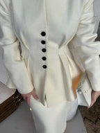 White V-neck Pleated A-line Coat image 6