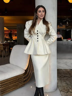 White V-neck Pleated A-line Coat image 2