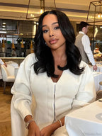 White V-neck Woolen Coat image 3