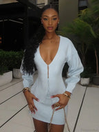 White V-neck Woolen Coat image 6