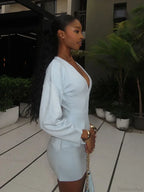 White V-neck Woolen Coat image 4